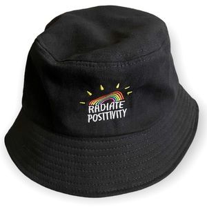 Radiate Positivity embroidered rainbow bucket hat